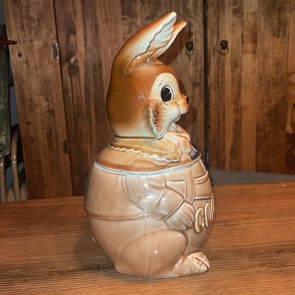 VINTAGE ROYAL SEALY JAPAN PETER RABBIT EASTER BUNNY COOKIE JAR BROWN - Picture 3 of 13